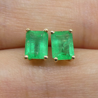 1.00ct Emerald Cut Green Emerald Stud Earrings set in 14k Yellow Gold - Skyjems Wholesale Gemstones