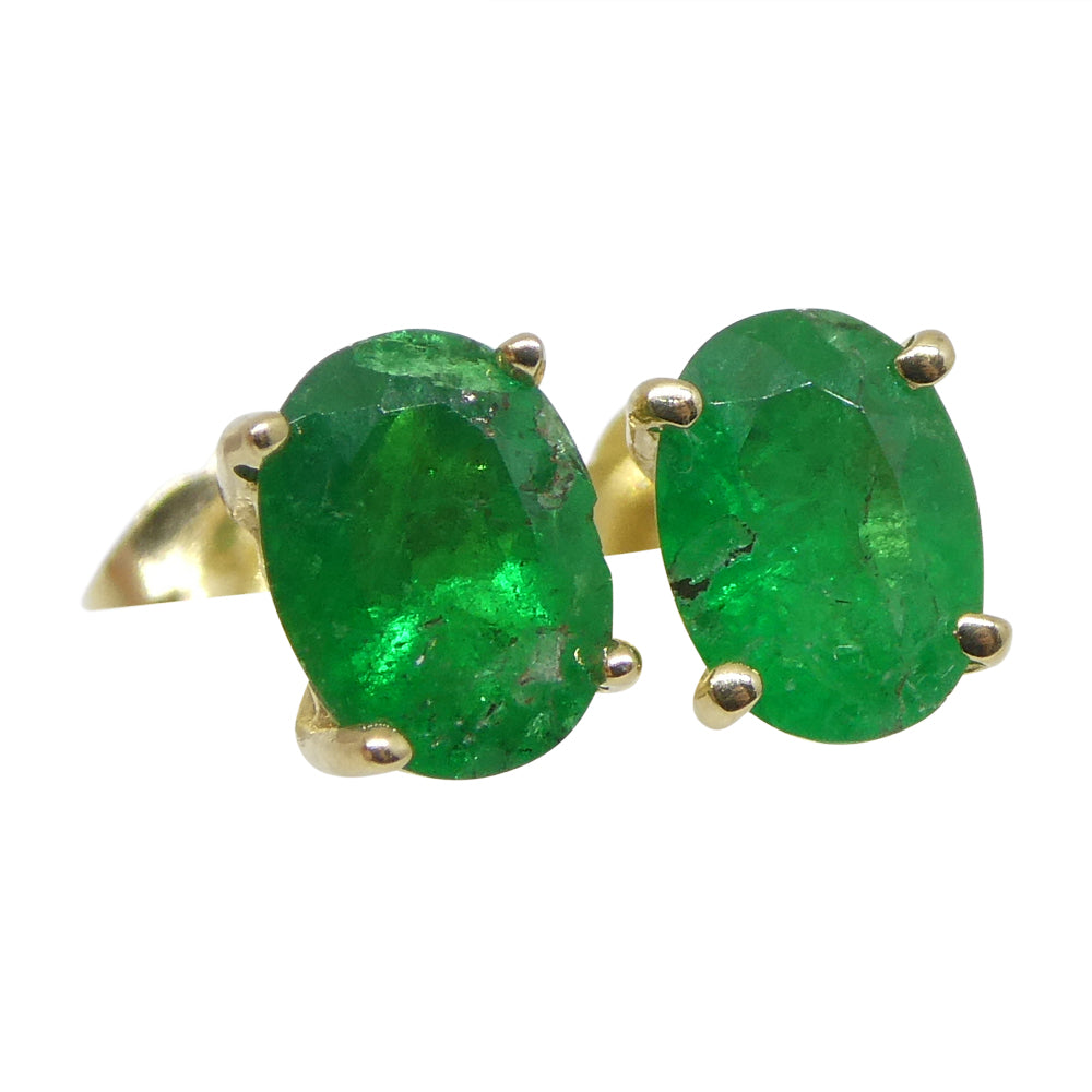 0.96ct Oval Green Colombian Emerald Stud Earrings set in 14k Yellow Gold - Skyjems Wholesale Gemstones