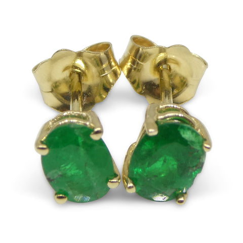 0.96ct Oval Green Colombian Emerald Stud Earrings set in 14k Yellow Gold