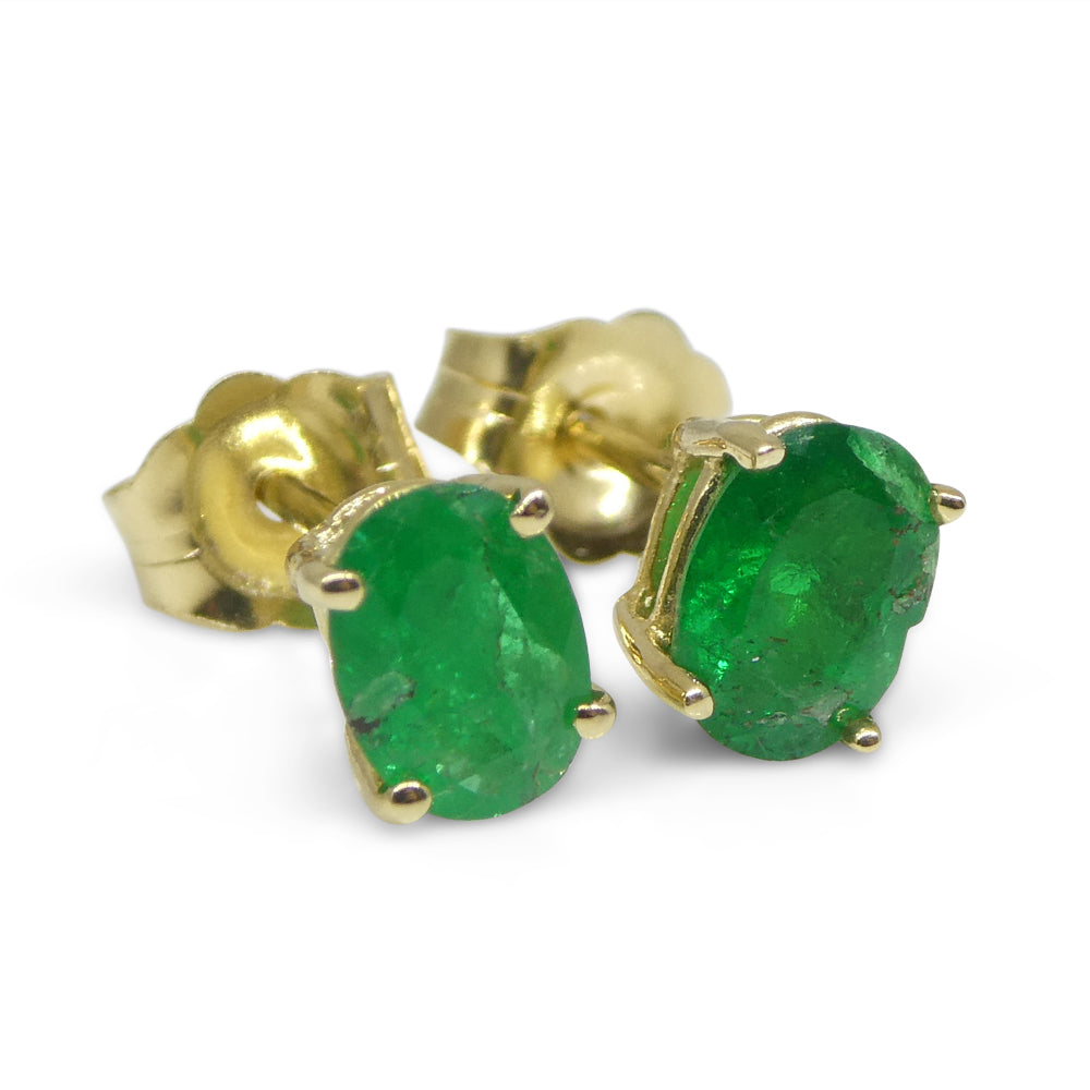 0.96ct Oval Green Colombian Emerald Stud Earrings set in 14k Yellow Gold - Skyjems Wholesale Gemstones