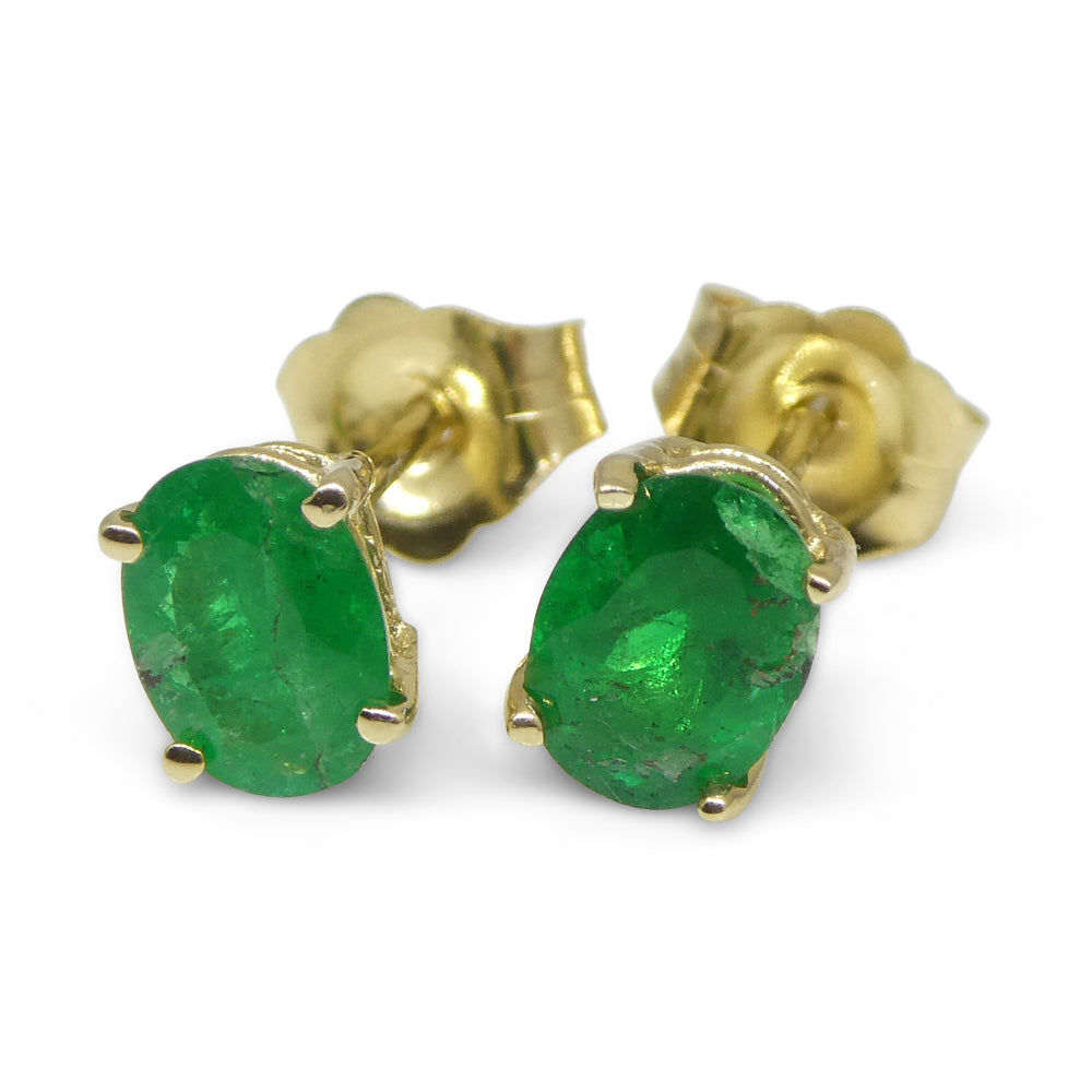 0.96ct Oval Green Colombian Emerald Stud Earrings set in 14k Yellow Gold - Skyjems Wholesale Gemstones