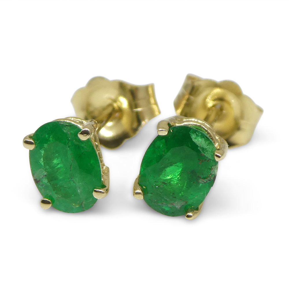 0.96ct Oval Green Colombian Emerald Stud Earrings set in 14k Yellow Gold - Skyjems Wholesale Gemstones