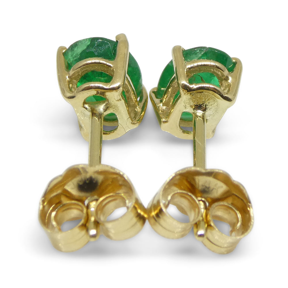 0.96ct Oval Green Colombian Emerald Stud Earrings set in 14k Yellow Gold - Skyjems Wholesale Gemstones