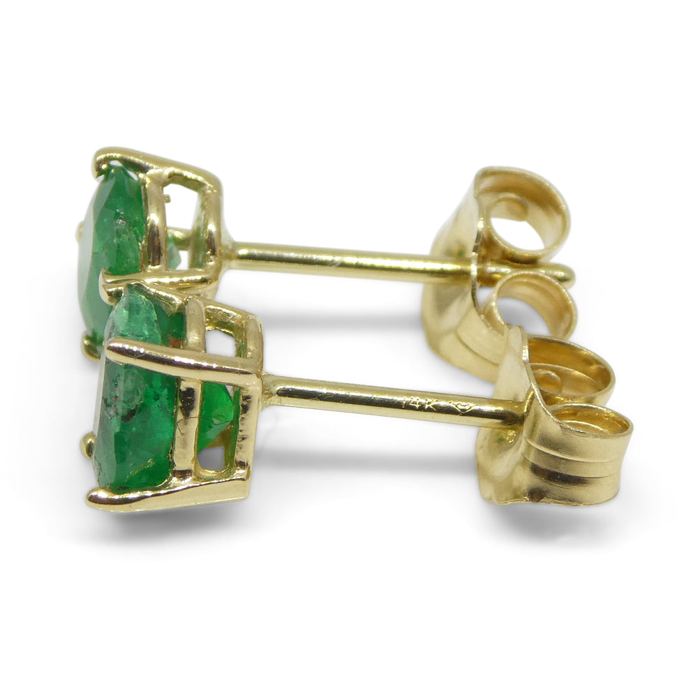 0.96ct Oval Green Colombian Emerald Stud Earrings set in 14k Yellow Gold - Skyjems Wholesale Gemstones