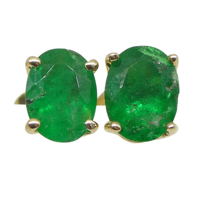 0.96ct Oval Green Colombian Emerald Stud Earrings set in 14k Yellow Gold - Skyjems Wholesale Gemstones