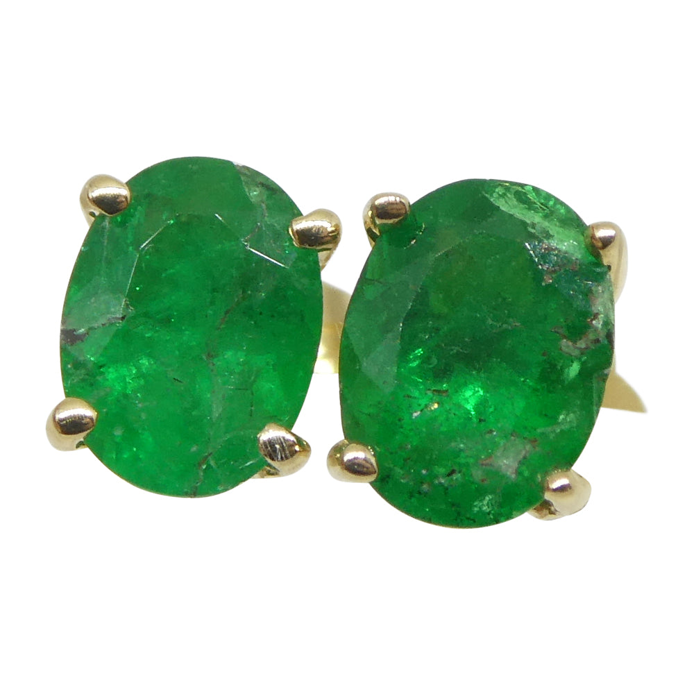 0.96ct Oval Green Colombian Emerald Stud Earrings set in 14k Yellow Gold - Skyjems Wholesale Gemstones