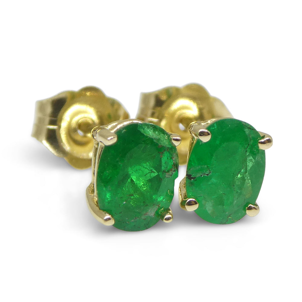 0.96ct Oval Green Colombian Emerald Stud Earrings set in 14k Yellow Gold - Skyjems Wholesale Gemstones