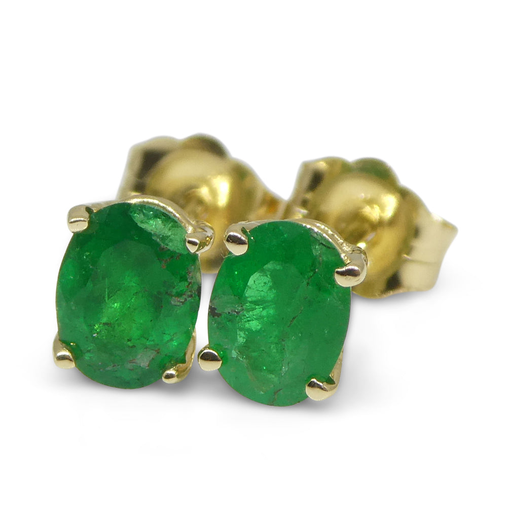 0.96ct Oval Green Colombian Emerald Stud Earrings set in 14k Yellow Gold - Skyjems Wholesale Gemstones