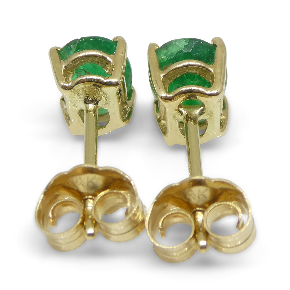 0.96ct Oval Green Colombian Emerald Stud Earrings set in 14k Yellow Gold - Skyjems Wholesale Gemstones