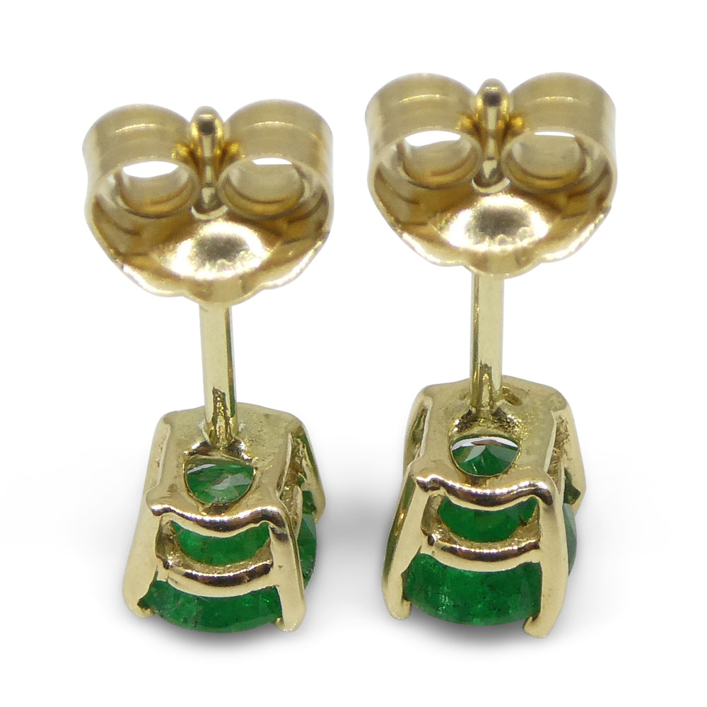 0.96ct Oval Green Colombian Emerald Stud Earrings set in 14k Yellow Gold - Skyjems Wholesale Gemstones