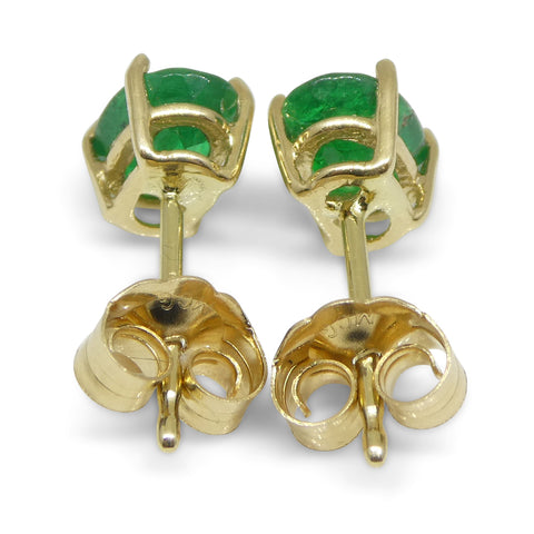 0.80ct Oval Green Colombian Emerald Stud Earrings set in 14k Yellow Gold