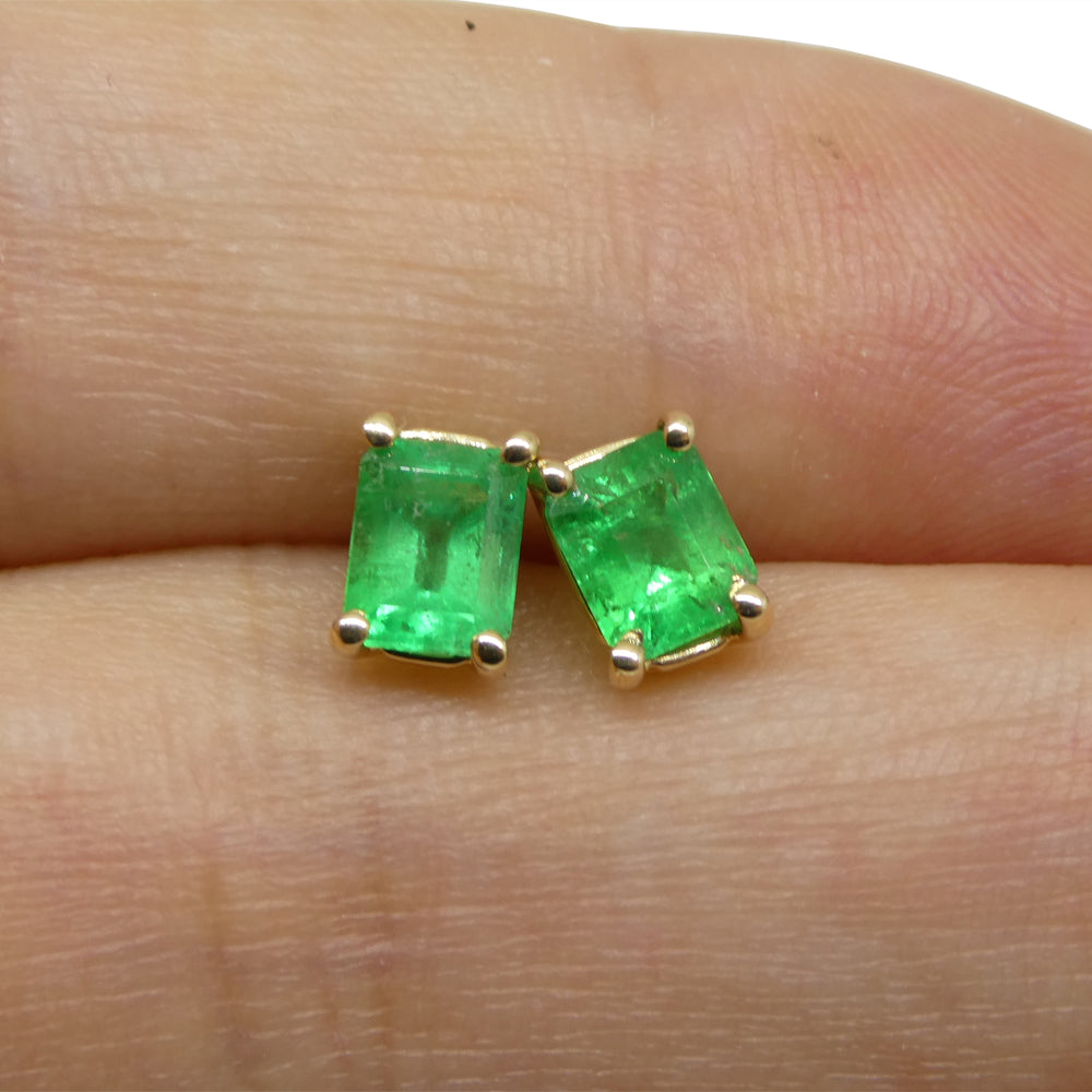 0.85ct Emerald Cut Green Emerald Stud Earrings set in 14k Yellow Gold - Skyjems Wholesale Gemstones