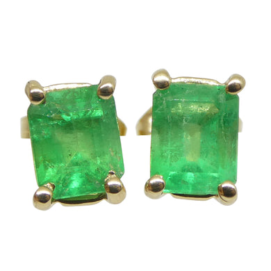 0.85ct Emerald Cut Green Emerald Stud Earrings set in 14k Yellow Gold - Skyjems Wholesale Gemstones