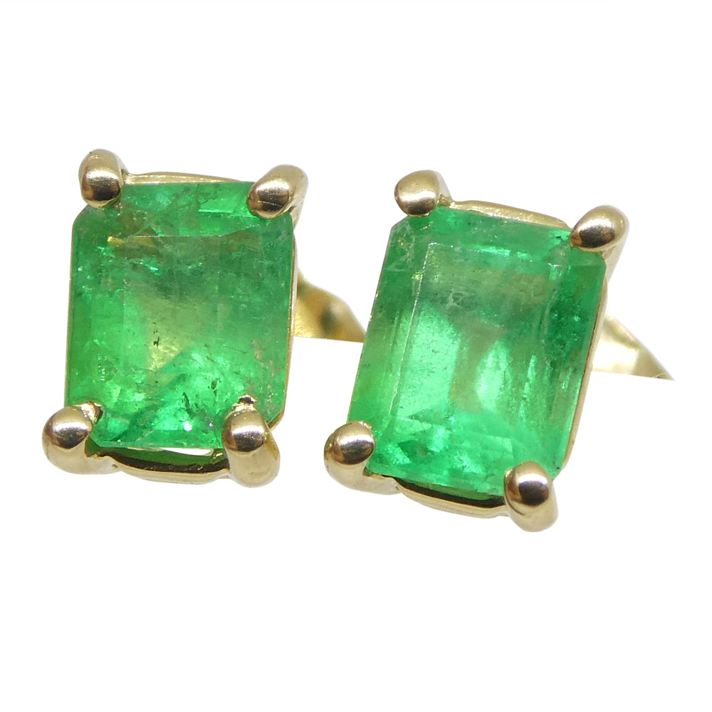 0.85ct Emerald Cut Green Emerald Stud Earrings set in 14k Yellow Gold - Skyjems Wholesale Gemstones