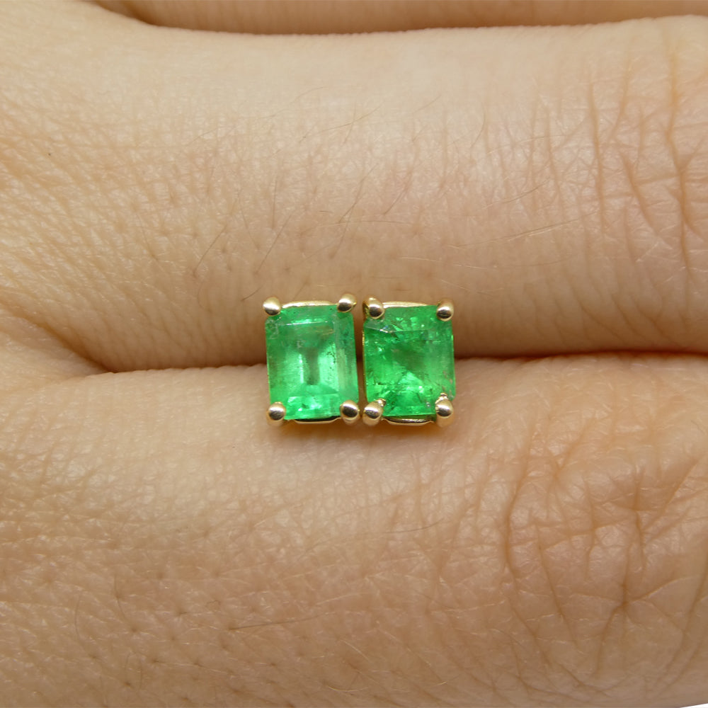 0.85ct Emerald Cut Green Emerald Stud Earrings set in 14k Yellow Gold - Skyjems Wholesale Gemstones