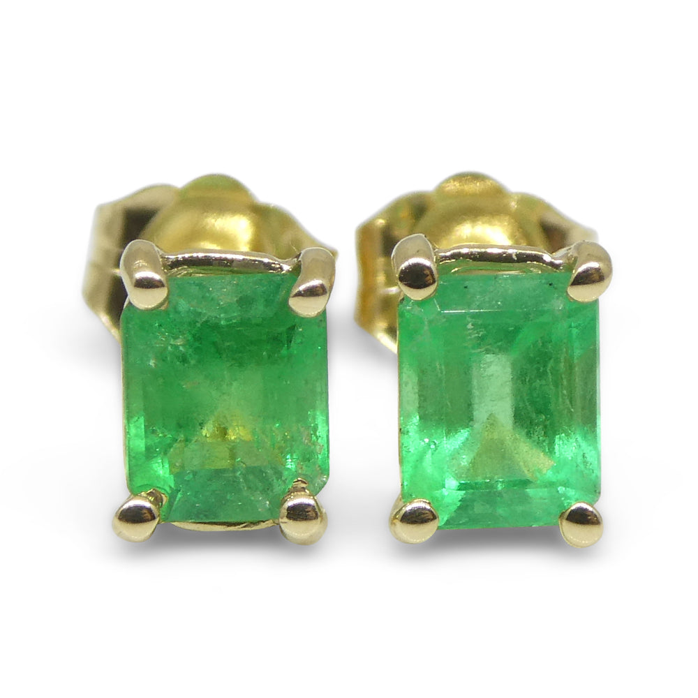 0.85ct Emerald Cut Green Emerald Stud Earrings set in 14k Yellow Gold - Skyjems Wholesale Gemstones