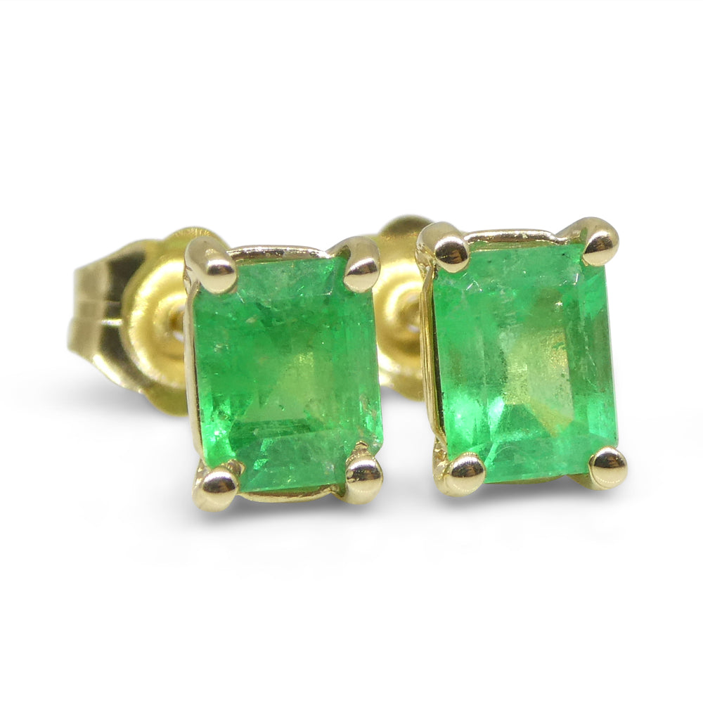 0.85ct Emerald Cut Green Emerald Stud Earrings set in 14k Yellow Gold - Skyjems Wholesale Gemstones