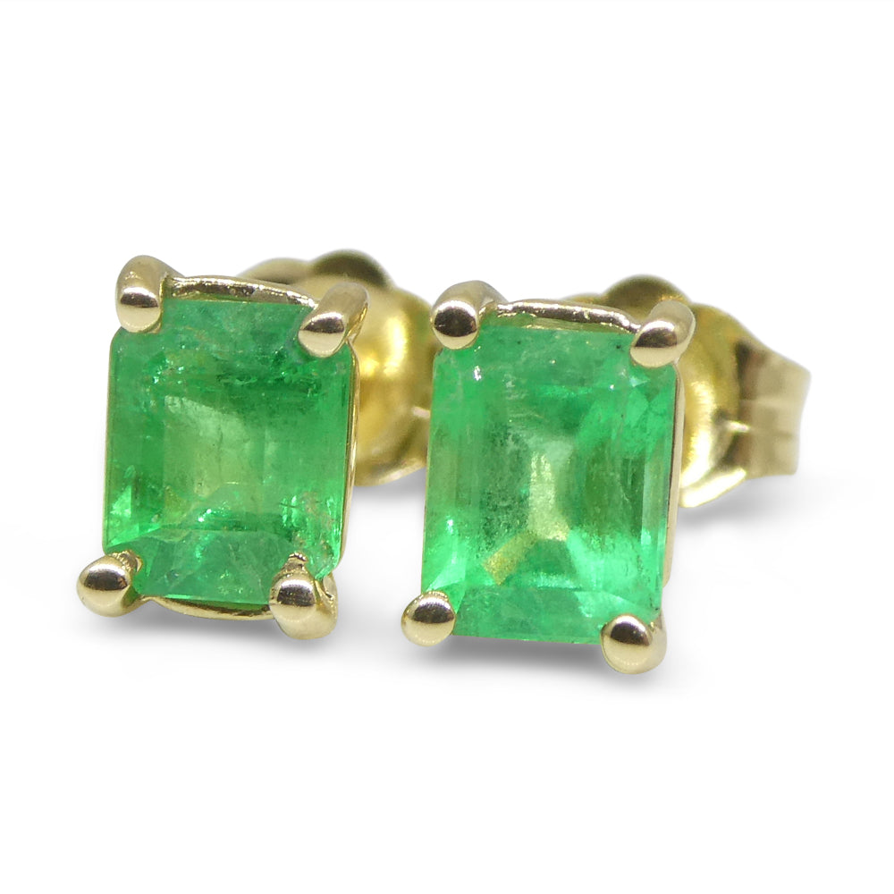 0.85ct Emerald Cut Green Emerald Stud Earrings set in 14k Yellow Gold - Skyjems Wholesale Gemstones