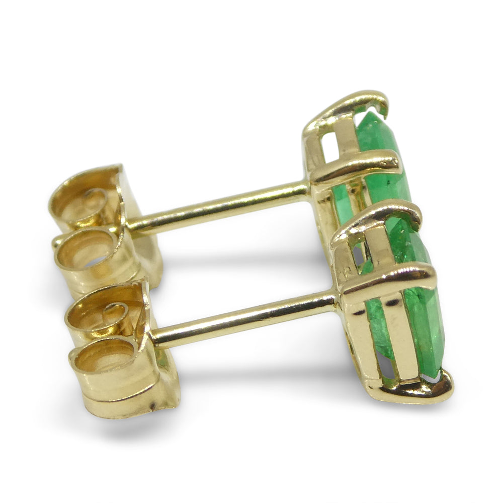 0.85ct Emerald Cut Green Emerald Stud Earrings set in 14k Yellow Gold - Skyjems Wholesale Gemstones