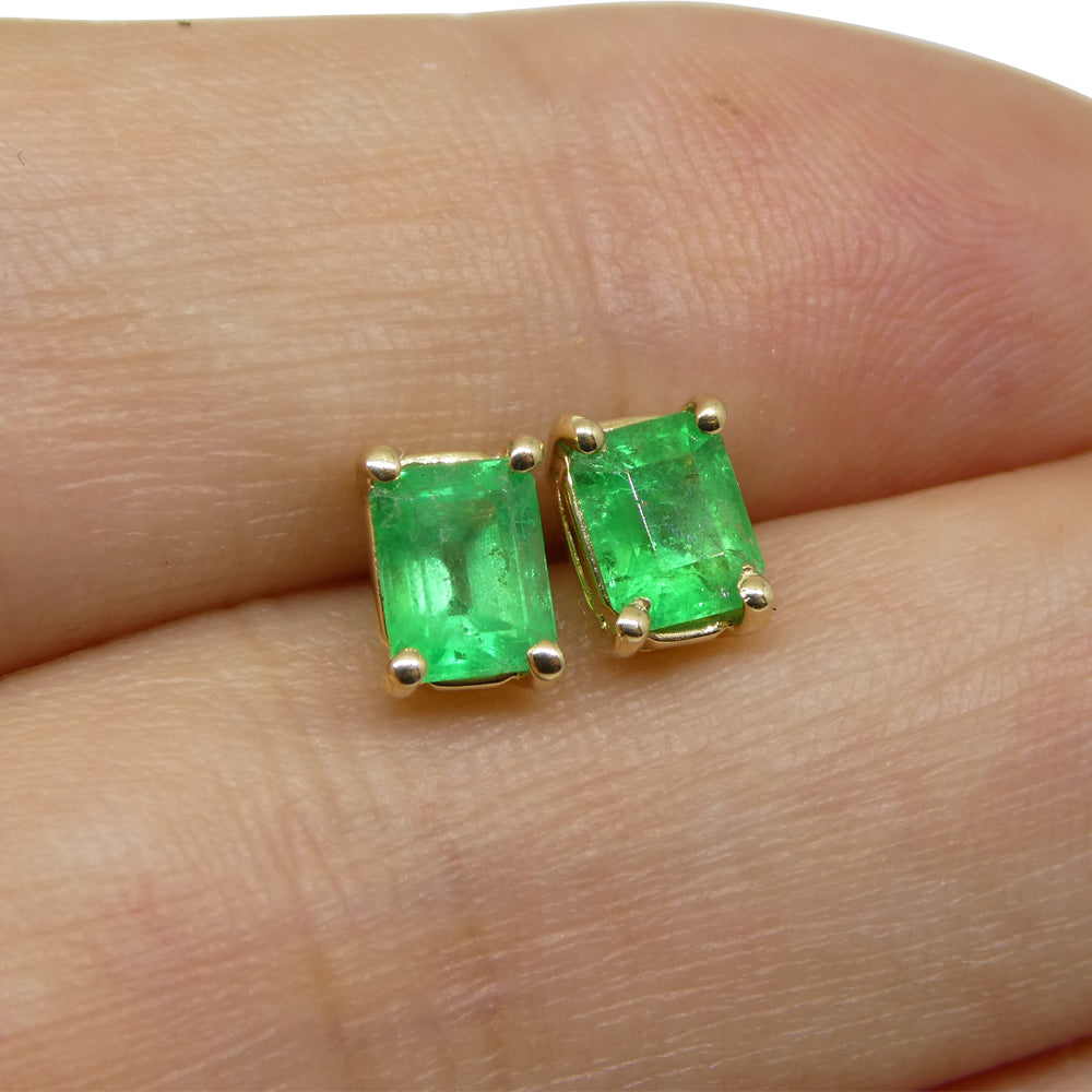 0.85ct Emerald Cut Green Emerald Stud Earrings set in 14k Yellow Gold - Skyjems Wholesale Gemstones