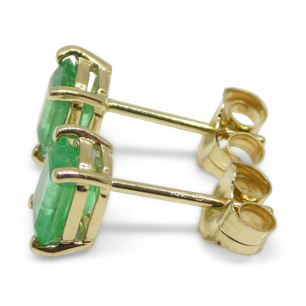 0.85ct Emerald Cut Green Emerald Stud Earrings set in 14k Yellow Gold - Skyjems Wholesale Gemstones