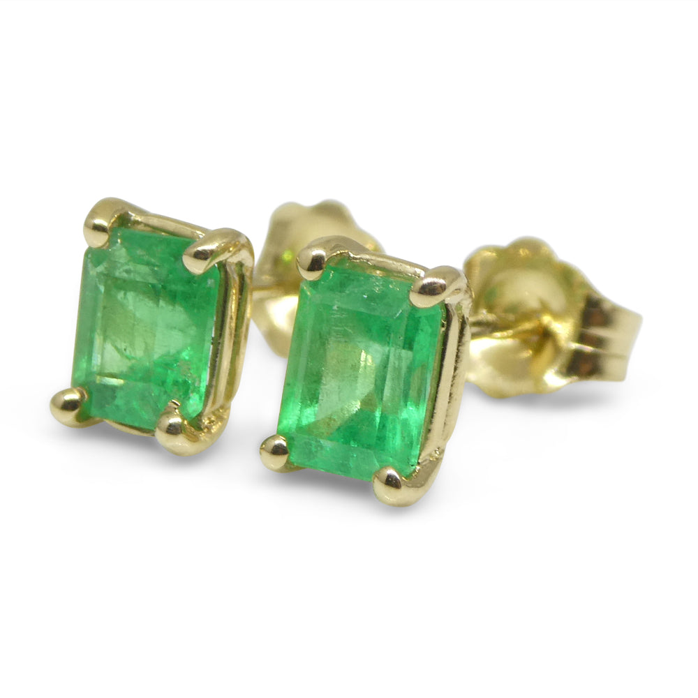 0.85ct Emerald Cut Green Emerald Stud Earrings set in 14k Yellow Gold - Skyjems Wholesale Gemstones