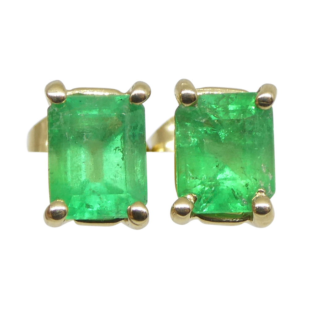 0.85ct Emerald Cut Green Emerald Stud Earrings set in 14k Yellow Gold - Skyjems Wholesale Gemstones