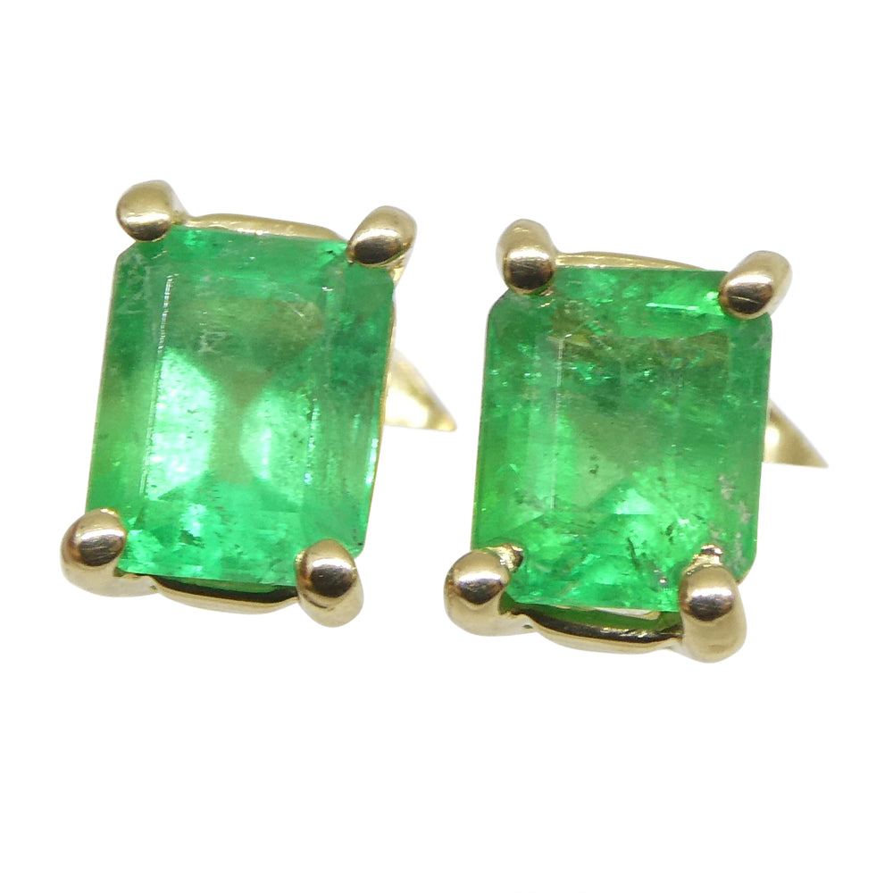 0.85ct Emerald Cut Green Emerald Stud Earrings set in 14k Yellow Gold - Skyjems Wholesale Gemstones