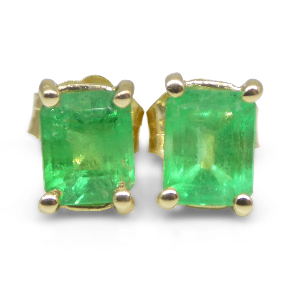 0.85ct Emerald Cut Green Emerald Stud Earrings set in 14k Yellow Gold - Skyjems Wholesale Gemstones