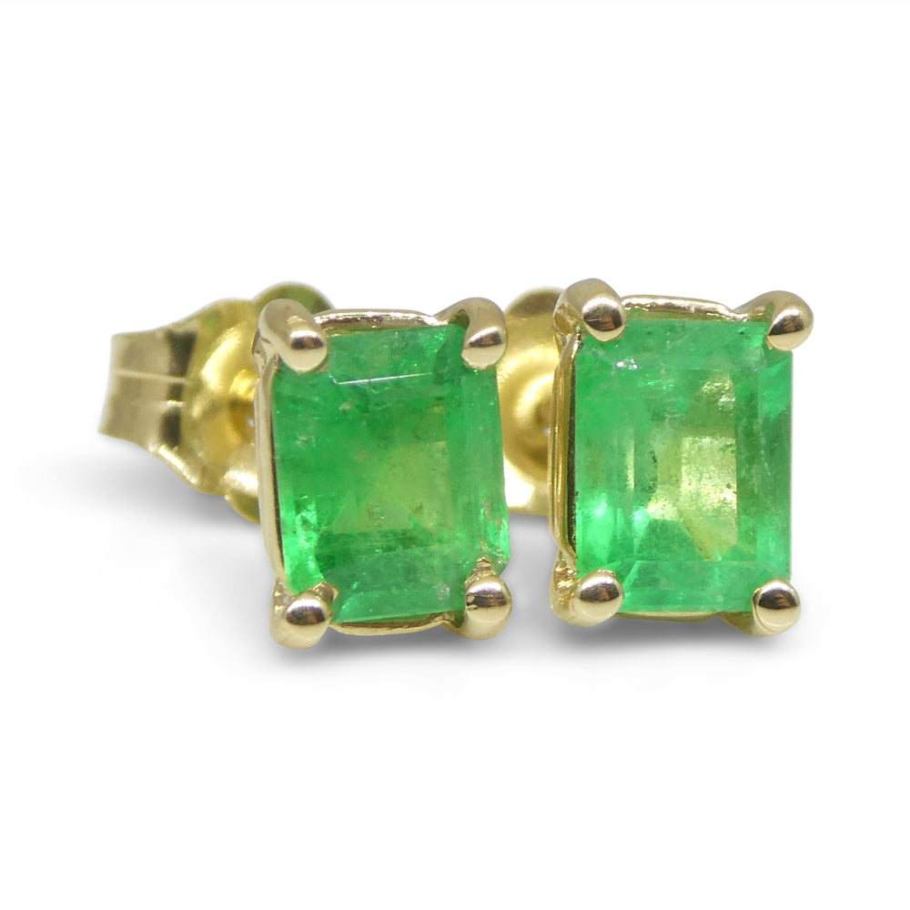 0.85ct Emerald Cut Green Emerald Stud Earrings set in 14k Yellow Gold - Skyjems Wholesale Gemstones