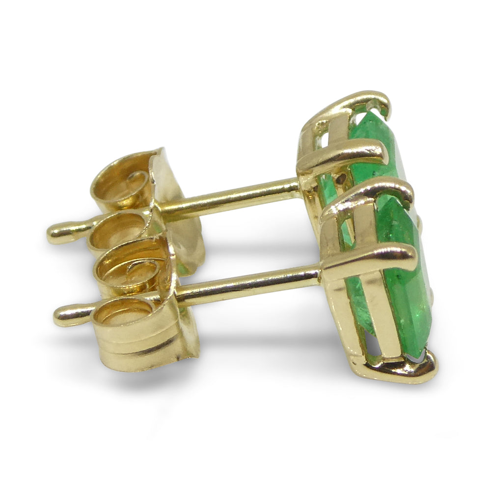 0.85ct Emerald Cut Green Emerald Stud Earrings set in 14k Yellow Gold - Skyjems Wholesale Gemstones