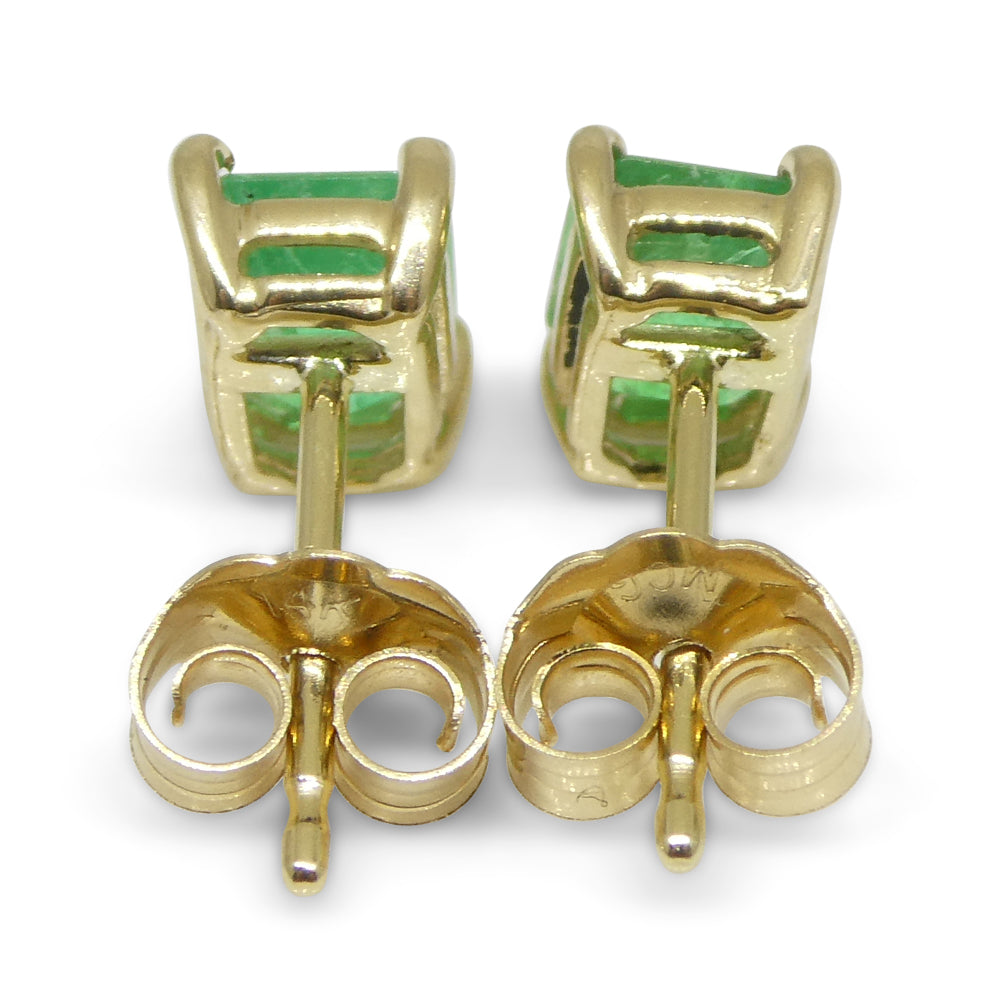 0.85ct Emerald Cut Green Emerald Stud Earrings set in 14k Yellow Gold - Skyjems Wholesale Gemstones