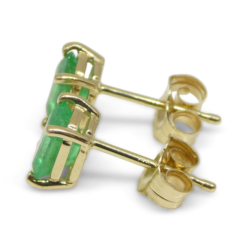 0.85ct Emerald Cut Green Emerald Stud Earrings set in 14k Yellow Gold - Skyjems Wholesale Gemstones