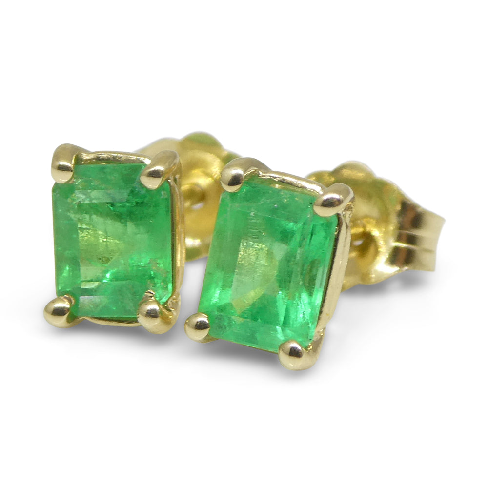 0.85ct Emerald Cut Green Emerald Stud Earrings set in 14k Yellow Gold - Skyjems Wholesale Gemstones