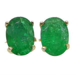 0.88ct Oval Green Colombian Emerald Stud Earrings set in 14k Yellow Gold - Skyjems Wholesale Gemstones
