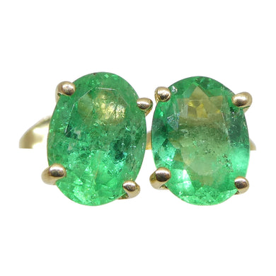 0.74ct Oval Green Colombian Emerald Stud Earrings set in 14k Yellow Gold - Skyjems Wholesale Gemstones