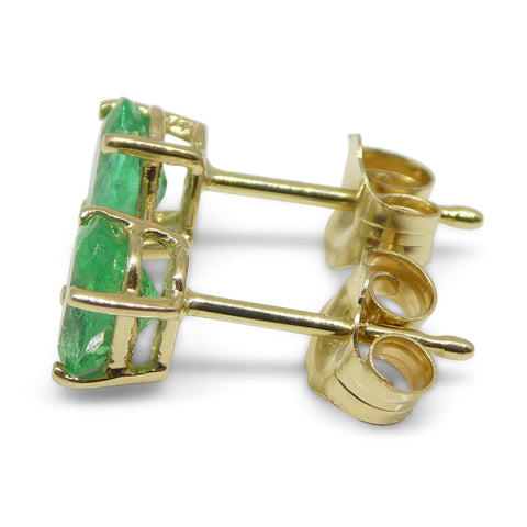 0.74ct Oval Green Colombian Emerald Stud Earrings set in 14k Yellow Gold