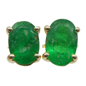 0.94ct Oval Green Colombian Emerald Stud Earrings set in 14k Yellow Gold - Skyjems Wholesale Gemstones