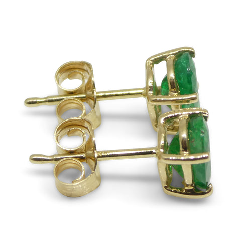 0.94ct Oval Green Colombian Emerald Stud Earrings set in 14k Yellow Gold