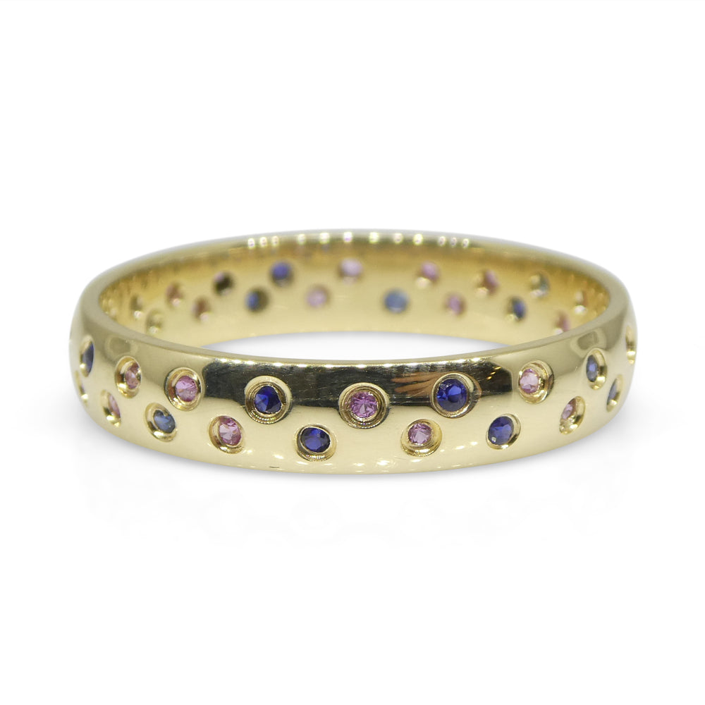 0.30ct Pink & Blue Sapphire Starry Sky Band Ring set in 14k Yellow Gold - Skyjems Wholesale Gemstones