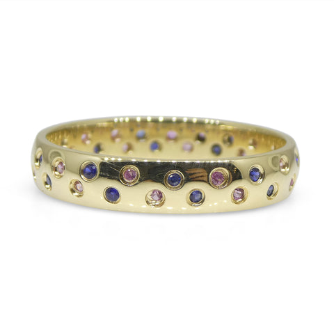 0.30ct Pink & Blue Sapphire Starry Night Wedding Ring set in 14k Yellow Gold