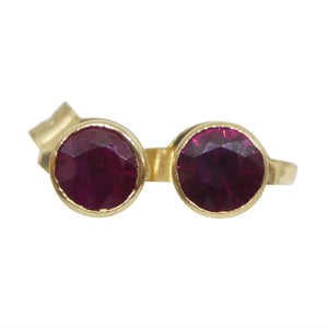 0.42ct Round Red Ruby Stud Earrings set in 14k Yellow Gold - Skyjems Wholesale Gemstones