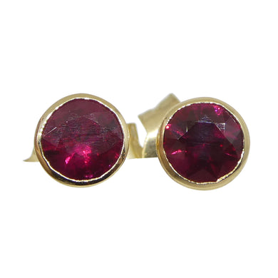 0.52ct Round Red Ruby Stud Earrings set in 14k Yellow Gold - Skyjems Wholesale Gemstones