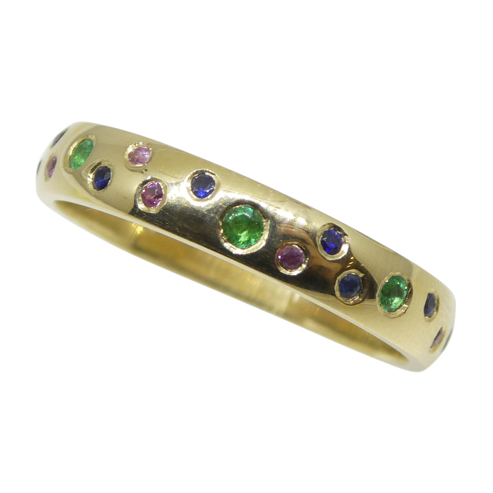 0.21ct Emerald & Sapphire Starry Sky Band Ring set in 14k Yellow Gold - Skyjems Wholesale Gemstones