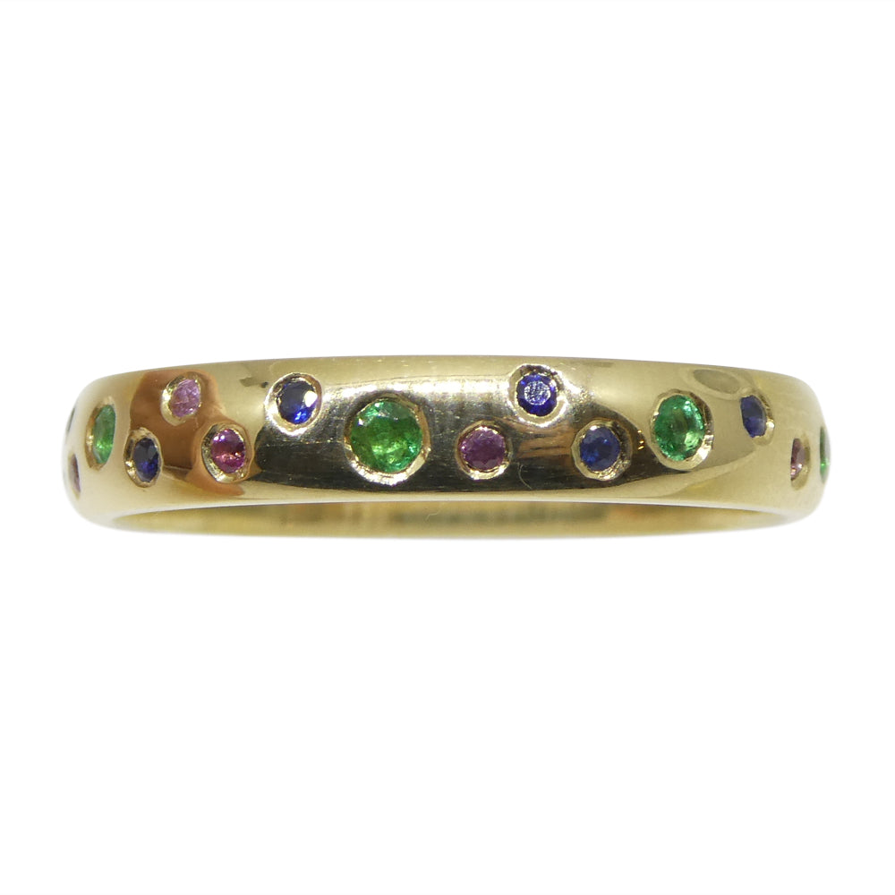 0.21ct Emerald & Sapphire Starry Sky Band Ring set in 14k Yellow Gold - Skyjems Wholesale Gemstones