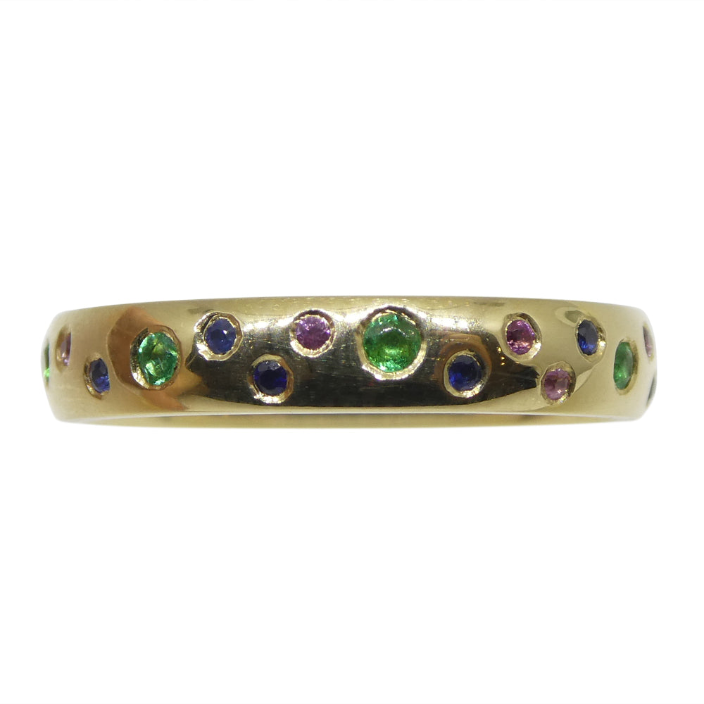 0.21ct Emerald & Sapphire Starry Sky Band Ring set in 14k Yellow Gold - Skyjems Wholesale Gemstones