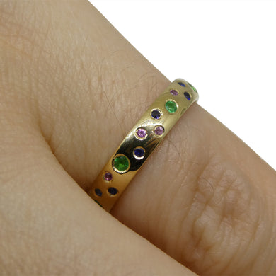 0.21ct Emerald & Sapphire Starry Sky Band Ring set in 14k Yellow Gold - Skyjems Wholesale Gemstones