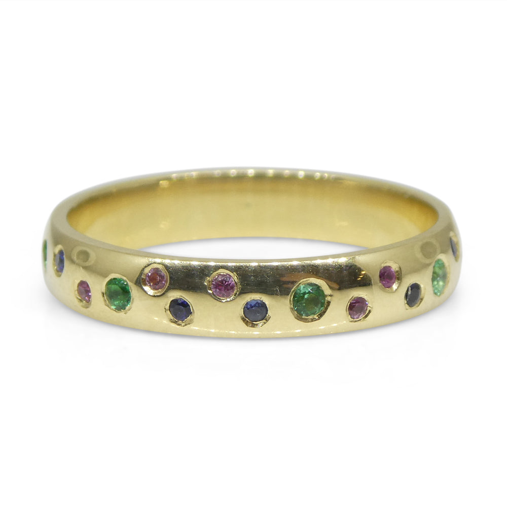 0.21ct Emerald & Sapphire Starry Sky Band Ring set in 14k Yellow Gold - Skyjems Wholesale Gemstones