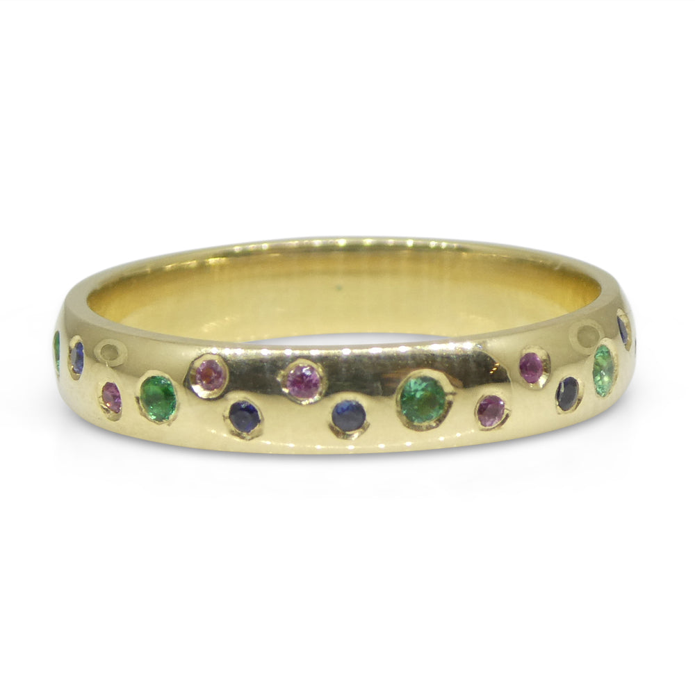 0.21ct Emerald & Sapphire Starry Sky Band Ring set in 14k Yellow Gold - Skyjems Wholesale Gemstones