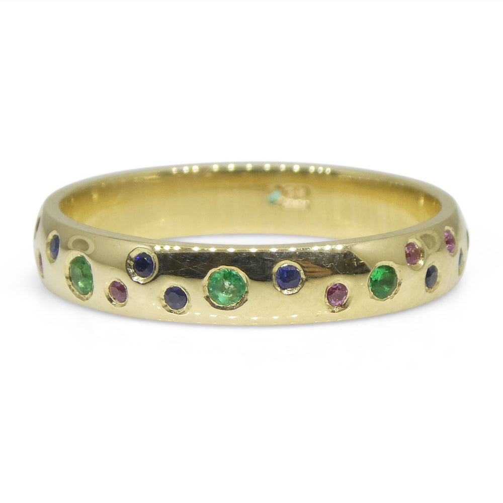 0.21ct Emerald & Sapphire Starry Sky Band Ring set in 14k Yellow Gold - Skyjems Wholesale Gemstones